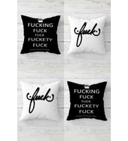 Fucking Fuck Fuckety Gizli Fermuarlı Kırlent Kılıfı Koltuk Yastık Kılıfı Takım(4adet) (Siyah)