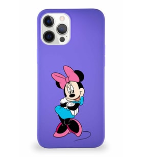 Apple iPhone 12 Pro Max Soft Premier Kapak Minnie Mouse-D Tasarımlı Silikon Kılıf - Mor (Şeffaf)