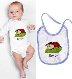 eJOYA Kişiye Özel Zıbın Ve Önlük Bebek Hediye Seti 110107 (Mavi)