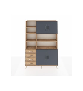 Arges Dolap 9 Raflı 4 Çekmeceli 4 Kapaklı 132x30x195 Çam-Antrasit/Çam
