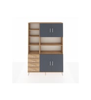 Arges Dolap 9 Raflı 4 Çekmeceli 4 Kapaklı 132x30x195 Çam-Antrasit/Çam