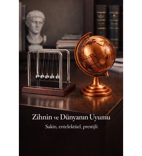 Şık Gösterişli Ofis MasaÜstü Dekoratif Retro Metal Bronz Dünya Küresi & Newton Denge Topu Hediye Set (Çok Renkli)