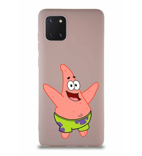 Samsung Galaxy A81 Soft Premier Kapak Patrick Yıldız Tasarımlı Silikon Kılıf - Pudra (Şeffaf)