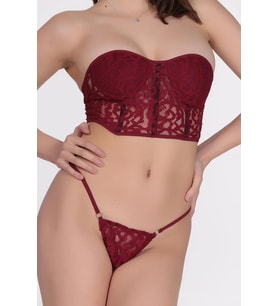 Bordo Straplez Dantelli Büstiyer ve Tanga Takımı 2072