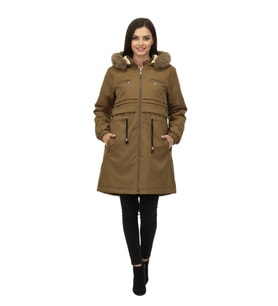 Kadın Kapüşonlu İçi Peluş Mont BGL-ST05027 (Taba)