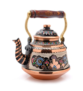 3,2 Litre El Işlemeli Nostaljik Tekli Kalaylı Dövme Bakır Demlik, Çaydanlık, Su Isıtıcısı