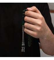 Sıkma Kehribar 925 Ayar Gümüş Tesbih (Bej)