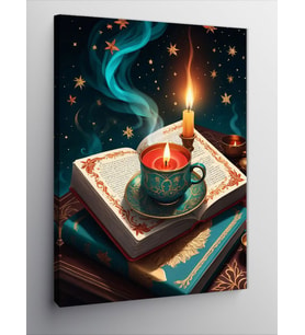 Kanvas Tablo Işıklı Kitap Ve Mum