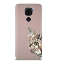 Xiaomi Redmi Note 9 Soft Premier Kapak Catface Tasarımlı Silikon Kılıf - Pudra (Şeffaf)