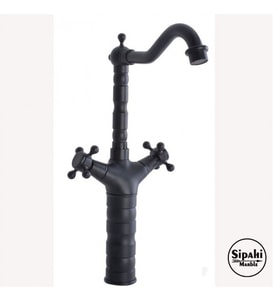 Sipahi Marble Siyah Çanak Lavabo Bataryası - Çift Kollu