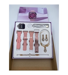 Hediye Kutulu 4 Kordonlu Bileklik Küpe Kolye Hediyeli Full Set G21 Mini Plus Akıllı Saat (Pembe)