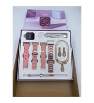 Hediye Kutulu 4 Kordonlu Bileklik Küpe Kolye Hediyeli Full Set G21 Mini Plus Akıllı Saat (Pembe)