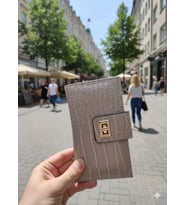 NEWİSH POLO TELEFON BÖLMELİ KLİPSİLİ FERMUARLI PORTFÖY BAYAN CÜZDAN ORTA BOY- KROKODİL SUNİ DERİ (Krem)