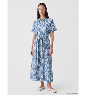 LCW EVERYDAY Mavi Gömlek Yaka Desenli Beli Kuşaklı Jean Elbise