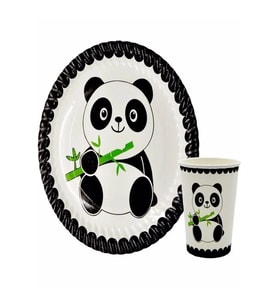 Panda Baskılı Tabak Bardak Set 8 Li