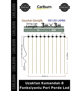 8 Fonksiyonlu Peri Perde Led Uzaktan Kumandalı Günışığı Perde Peri Led (3 mt x 3 mt)