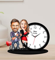 Kişiye Özel Karikatürlü Çift Ahşap Biblo Masa Saati