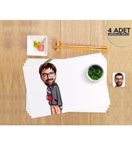 BK Gift Kişiye Özel Erkek Karikatürlü 4 Adet Amerikan Servis Seti-60 (Beyaz)