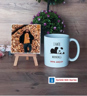 Sevimli Panda Fotoğraflı Dekoratif Taş, Kupa Bardak Beyaz Hediye (Model 1)
