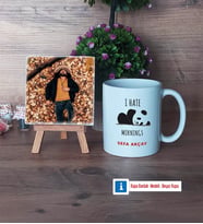 Sevimli Panda Fotoğraflı Dekoratif Taş, Kupa Bardak Beyaz Hediye (Model 1)