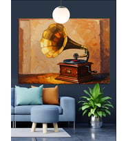 Gramofon Antika Müzik Çalar Dekoratif Kanvas - Mdf Ahşap Tablo