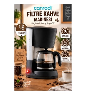 1.2 Litre 12 Fincan Kapasiteli Filtre Kahve Makinesi Cam Karaflı Damlama Emniyetli