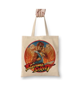 Street Fighter Fighting Street Beyaz Bez Çanta Uzun Saplı Alışveriş Çantası Plaj Çantası