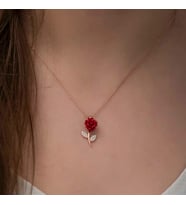 ?Gümüş Rose Kırmızı Gül Kolye
