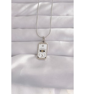 316L Çelik Gümüş Renk Beyaz Mineli Göz Figür Tarot Kolye 5886 - GLST5132-1567