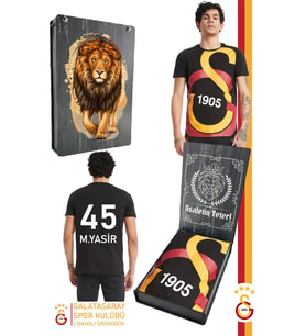 Galatasaray Orijinal Lisanslı Büyük Logolu Kişiye Özel T-Shirt Hediyelik Ahşap Kutulu (Siyah)