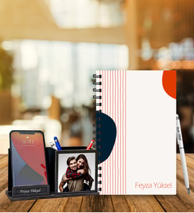 Kişiye Özel Desen Baskılı Ahşap Defter & Roller Kalem & Ahşap Mdf Kalemlik