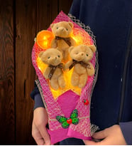 Led Işıklı Kahve Ayıcıklı Peluş Ayıcık Buketi Doğum Günü Hediyesi Arkadaşa Hediye Sevgiliye Hediye (Model 4)