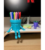 3D Baskı Hareketli Gülen Kalemlik - Eklemli Masaüstü Organizer - Mavi