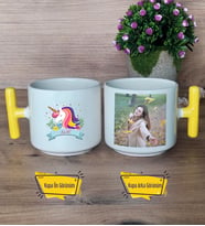 Kişiye Özel Unicorn Kupa Bardak Fotoğraflı T Sarı Kulplu Arkadaşa Sevgiliye Hediye 