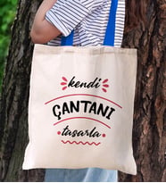 BK Gift Kişiye Özel Kendin Tasarla Saks Mavi Renkli Kulp  ve İç Cepli Kanvas Bez Çanta 35x40cm, Baskılı Omuz Çantası, Alışveriş Çantası, Plaj Çantası