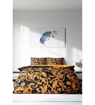 Çift Kişilik ( Lastikli Çarşaflı ) %100 Pamuk Saten Nevresim Takımı Gold Floral
