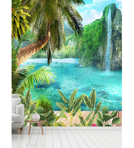 Dreamwall Şelale Ve Orman Desenli Isı Ve Ses Yalıtımlı Sağlıklı Tekstil Duvar Kağıdı (Çok Renkli)