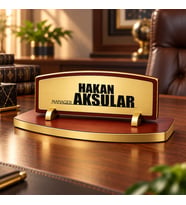 BK Gift Kişiye Özel Ahşap Masa İsimliği Gold Plakalı BK27 -5