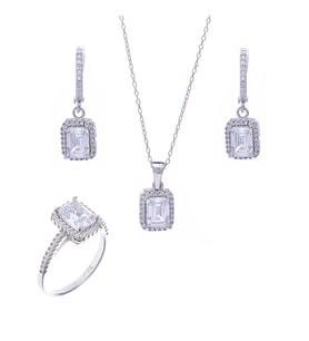 6-8 mm Baget Zirkon Taşlı 925 Ayar Gümüş 3'lü Kadın Set