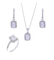 6-8 mm Baget Zirkon Taşlı 925 Ayar Gümüş 3'lü Kadın Set