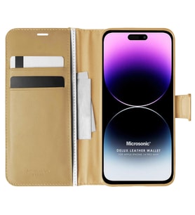 Microsonic Apple iPhone 14 Pro Max Kılıf Delux Leather Wallet Gold