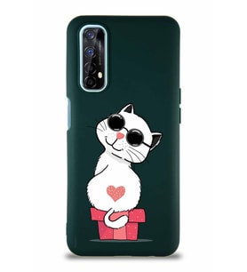 Realme 7 Soft Premier Kapak Coolcat Tasarımlı Silikon Kılıf - Yeşil (Şeffaf)