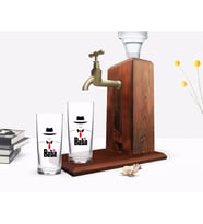BK Home Renkli Baskılı Godfather Baba Tasarımlı İkili Rakı Bardağı ve Ahşap Rakı Standı Hediye Seti-17 (Model 1)