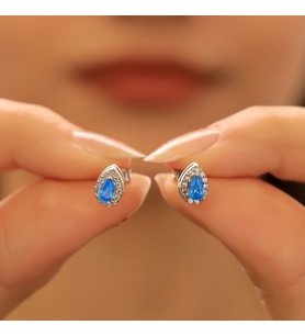 925 Ayar Gümüş Aquamarine Taşlı Damla Küpe
