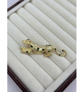 İthal Yeşil Taş Detaylı Gold Panter Broş