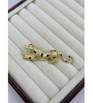 İthal Yeşil Taş Detaylı Gold Panter Broş