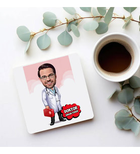 Kişiye Özel Karizmatik Erkek Doktor Karikatürlü Bardak Altlığı