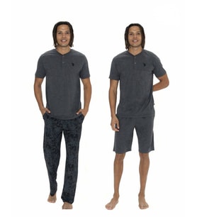 U.S. Polo Assn. Erkek 3'lü Düğmeli Pijama Takımı (Antrasit)