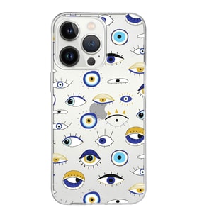 PrintiFy Apple  iPhone 13 Pro ile Uyumlu 1mm Slim Fit Nazar Boncuğu 2 Baskılı Şeffaf  Kılıf