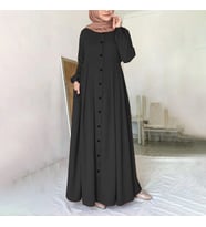 Keten Günlük Yazlık Tam Boy Tesettür Kadın Elbise (Siyah)